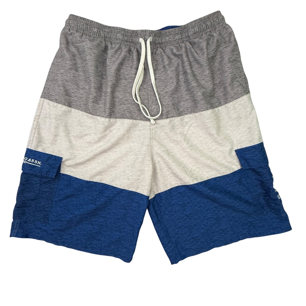 U.S. Polo Assn. Swim Trunks Mens 2XL Blue Colorblock Pockets Lined Board Shorts